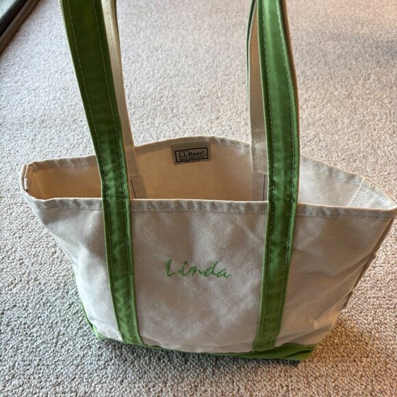 L.L. Bean Boat & Tote Medium Long Handle Spring  Floral Green Canvas Bag Classic - Picture 9 of 12